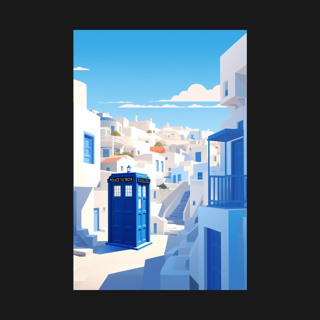 Dr Who Travel Poster Santorini by DesignedbyWizards