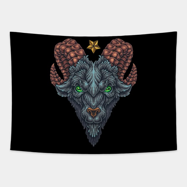 Goat Old School Tattoo Tapestry by BlackRavenOath