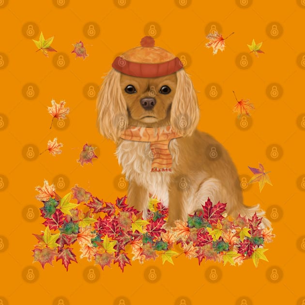 Ruby in Fall Leave, Ruby Cavalier King Charles Spaniel by Cavalier Gifts