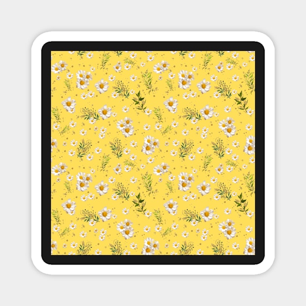 White Daisies Field Floral Yellow Pattern Garden Gerbera Magnet by DMRStudio