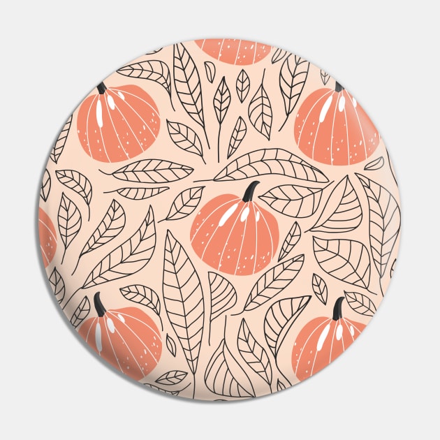 Abstract floral pattern with pumpkins and contour leaves. Autumn Fall Season. Pin by CoCoArt-Ua