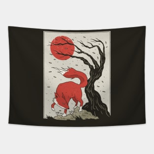 Fox Red Sun Foxes Japanese Style Art Painting Tapestry