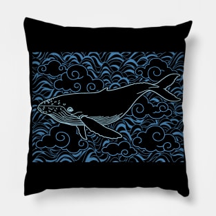 Magical Flying Whale Blue Clouds Blue Sky Light Pillow