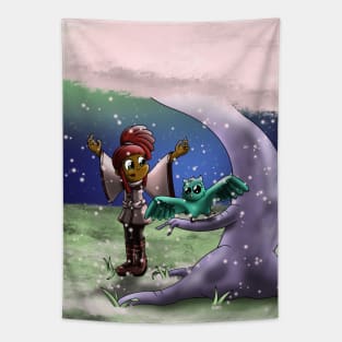African American Girl and Owl Tapestry