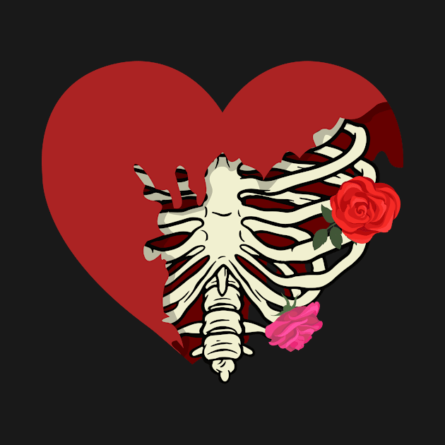 Rib Cage Heart With Roses by J & M Designs