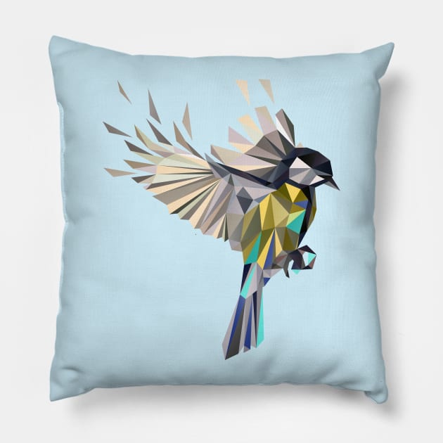 Songbird Cyanistes Caeruleus Blue Tit Bird Paridae Pillow by XOOXOO