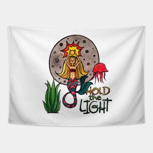 Hold the Light: Magical Mermaid Original Watercolor Illustration Tapestry