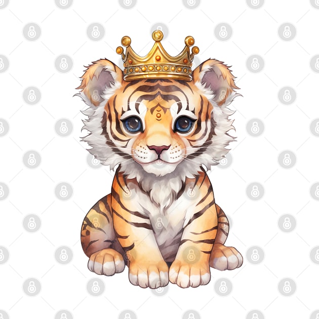 Watercolor Bengal Tiger Wearing a Crown by Chromatic Fusion Studio