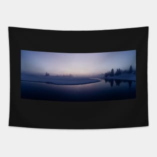 Winter - Moody Foogy River Panorama Tapestry