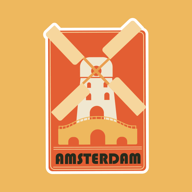 Retro Amsterdam Windmill Tourism Badge by SLAG_Creative