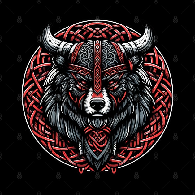 Red And Black Bear Berserker Norse Viking Warrior by TomFrontierArt