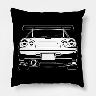 White Skyline GTR R34 Back View Sketch Art Pillow