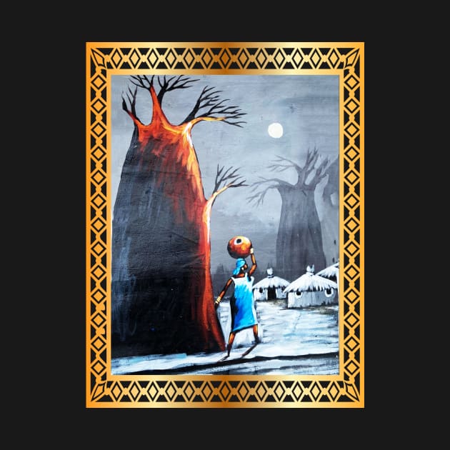 African Artwork, African Woman with Tree by dukito