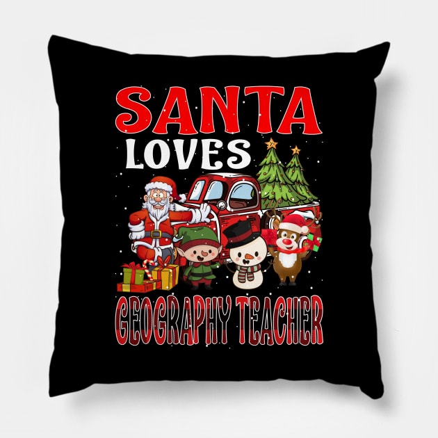 Santa Loves Geography Teacher Pillow by intelus