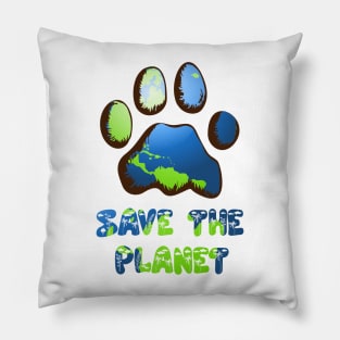 Save The Planet Animal Paw Earth Day Pillow