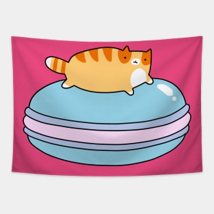 Orange Tabby Cat and Blue Macaroon Tapestry