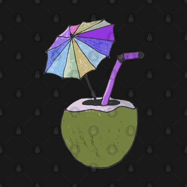 Hand drawn coconut drink with colorful umbrella drink by WatercolorFun