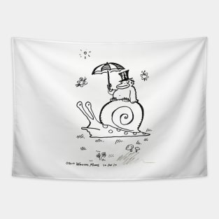 Top Hat Ape Rides Giant Snail Tapestry