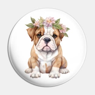 Watercolor Bulldog with Head Wreath Pin