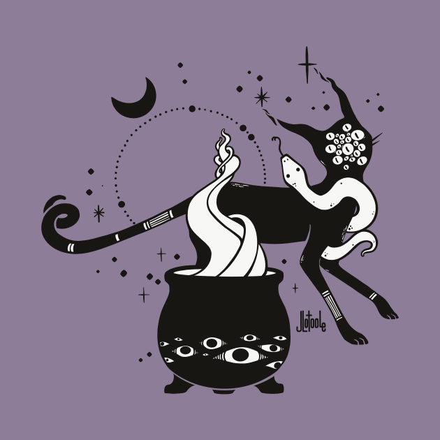 Black Cat Witch With Cauldron, Gothic Art by cellsdividing