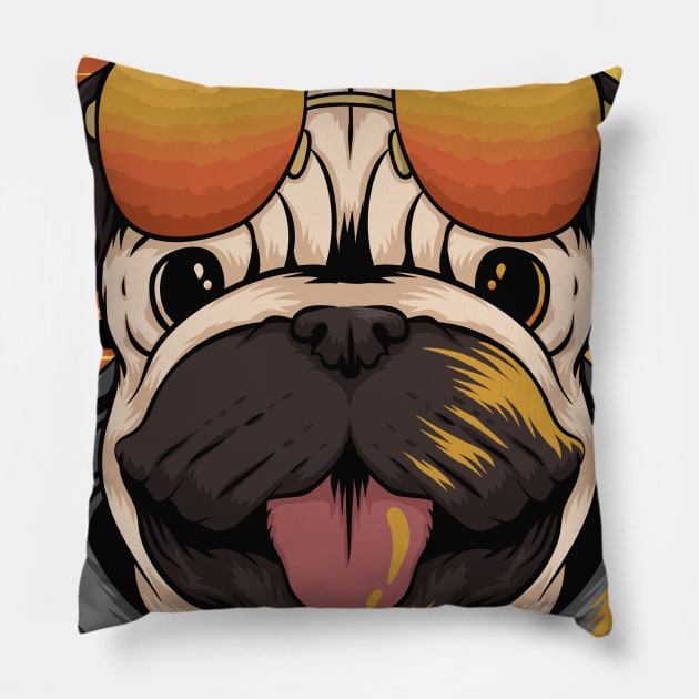 pug dog with glasses Pillow by sharukhdesign