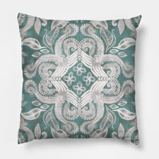 Teal and grey dirty denim textured boho pattern Pillow