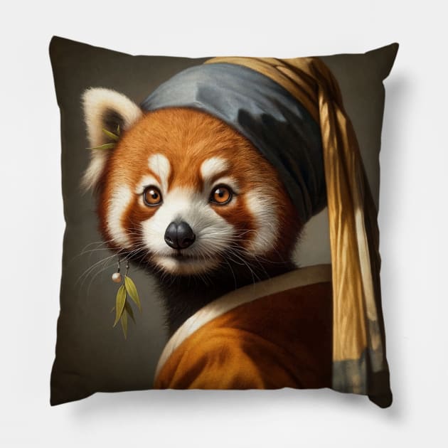 Wildlife Conservation - Pearl Earring Red Panda Meme Pillow by Edd Paint Something
