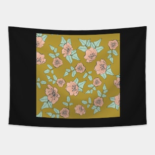 California Wild Rose Pink, Mint, Mustard Tapestry