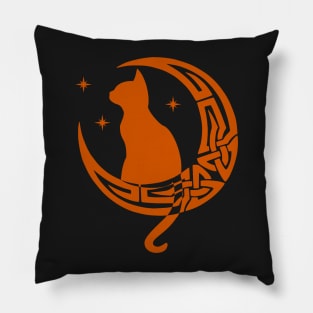 Orange Pagan Celtic Moon Cat Pillow