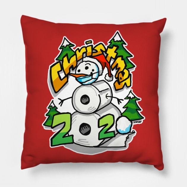 Christmas 2020 toilet paper snowman Pillow by sketchnkustom