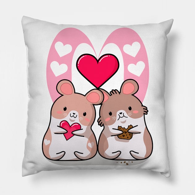 kawaii style, lovers mice, Valentine's day, cute kawaii mice. Pillow by SK1X