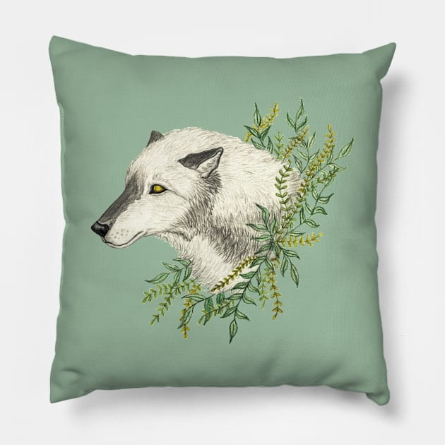 Plant Loving Wolf Pillow by Earthy Fauna & Flora