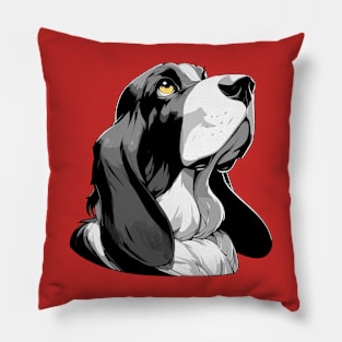 Stunning and Cool Basset Hound Monochrome and Gold Portrait for Father's Day Pillow