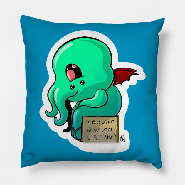 Lil Cthulu Pillow by BloodFuryArt