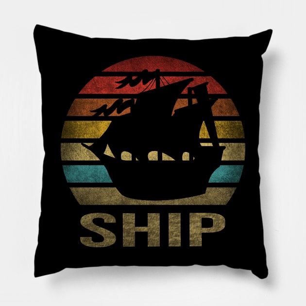 Pirate Ship Pirates Retro Sunset Pillow by The Agile Store