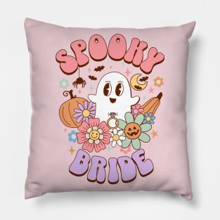 Spooky Bride Kawaii Ghost Retro Halloween Preppy Aesthetic Pillow