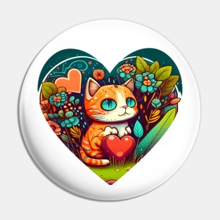 Bright Eyed Orange Cat With Big Heart In The Garden - Funny Cats Pin