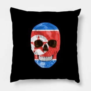 North Korea Flag Skull - Gift for North Korean With Roots From North Korea Pillow