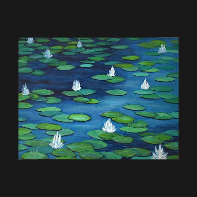 Oil Painting - Water Lilies at Ginkaku-ji Temple Park by IgorPozdnyakov