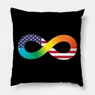 Autism Acceptance Infinity Symbol With American Flag Pillow