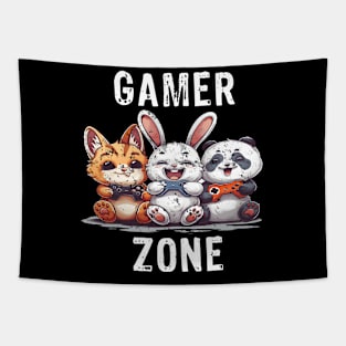 Gamer Zone Cat Bunny Panda-white text Tapestry