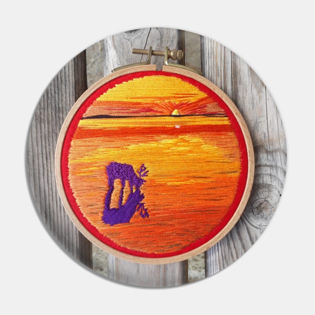 Orange Sunset Landscape Pin by RONembroidery