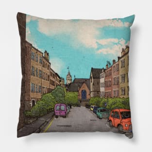 Edinburgh Downtown Retro Inspired Style Illustration Pillow