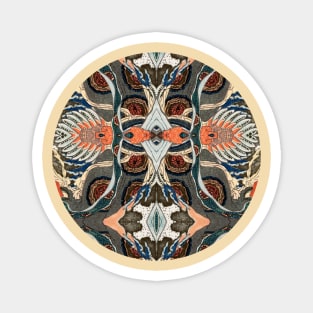 Japanese Abstract Collage Hokusai Print Round Tan/Orange/Blue Magnet