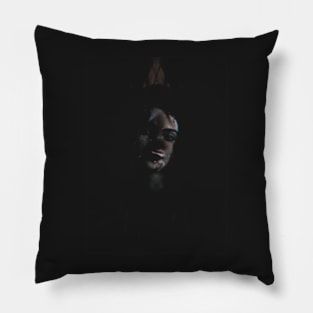 Special processing. Dark side. Monster. Very lovely girl. Like in dark tale. Low contrast, gold and light blue. Pillow