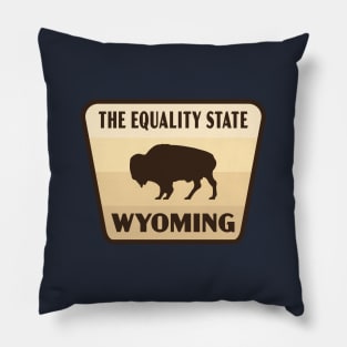 The Equality State Wyoming Retro Buffalo Badge (Tan) Pillow