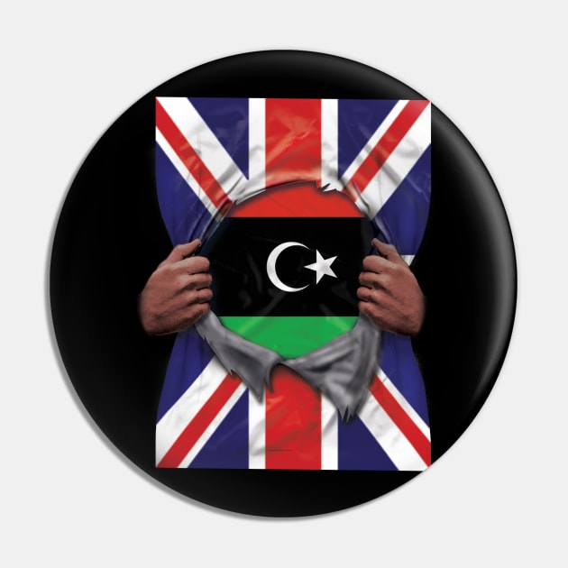 Libya Flag Great Britain Flag Ripped - Gift for Libyan From Libya Pin by Country Flags