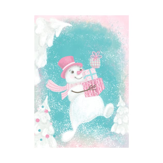 Cute Christmas Snowman Pink and Mint by in_pictures