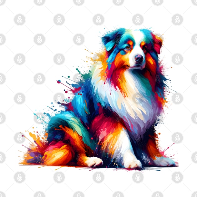 Vibrant Australian Shepherd in Artistic Splash Style by ArtRUs