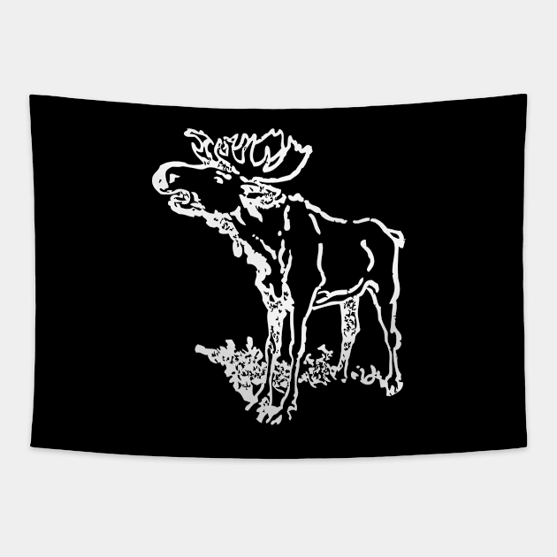 Moose - Vintage Hand drawn Tapestry by KC Happy Shop